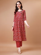 Mirror Embroidered Angrakha Style Printed & Flared Anarkali Kurta With Pant & Dupatta Set, Multicolor - Hiral Fashion | Grocsy
