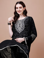 Embroidered & Bandhani Printed Kurta With Pant & Dupatta, Multicolor - Hiral Fashion | Grocsy