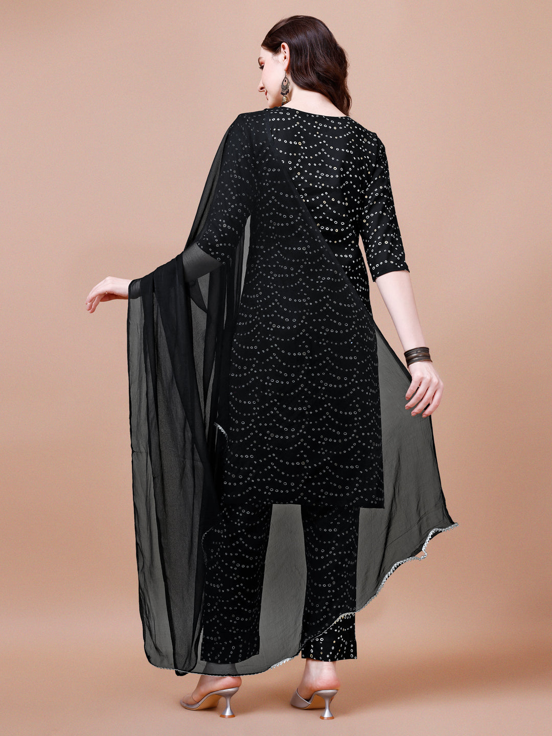 Embroidered & Bandhani Printed Kurta With Pant & Dupatta, Multicolor - Hiral Fashion | Grocsy