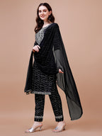 Embroidered & Bandhani Printed Kurta With Pant & Dupatta, Multicolor - Hiral Fashion | Grocsy