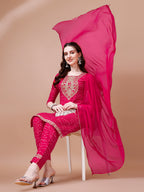 Embroidered & Bandhani Printed Kurta With Pant & Dupatta, Multicolor - Hiral Fashion | Grocsy