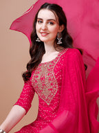 Embroidered & Bandhani Printed Kurta With Pant & Dupatta, Multicolor - Hiral Fashion | Grocsy