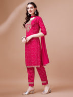 Embroidered & Bandhani Printed Kurta With Pant & Dupatta, Multicolor - Hiral Fashion | Grocsy