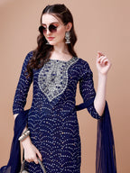 Embroidered & Bandhani Printed Kurta With Pant & Dupatta, Multicolor - Hiral Fashion | Grocsy