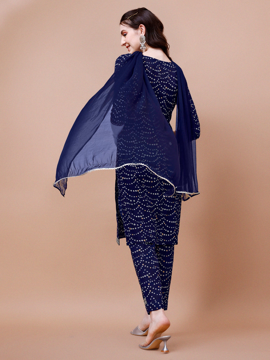 Embroidered & Bandhani Printed Kurta With Pant & Dupatta, Multicolor - Hiral Fashion | Grocsy