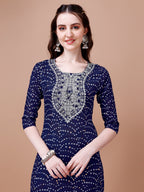 Embroidered & Bandhani Printed Kurta With Pant & Dupatta, Multicolor - Hiral Fashion | Grocsy