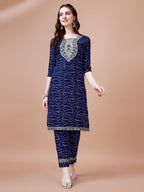 Embroidered & Bandhani Printed Kurta With Pant & Dupatta, Multicolor - Hiral Fashion | Grocsy