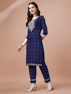 Embroidered & Bandhani Printed Kurta With Pant & Dupatta, Multicolor - Hiral Fashion | Grocsy