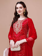 Embroidered & Bandhani Printed Kurta With Pant & Dupatta, Multicolor - Hiral Fashion | Grocsy