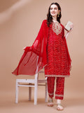 Embroidered & Bandhani Printed Kurta With Pant & Dupatta, Multicolor - Hiral Fashion | Grocsy
