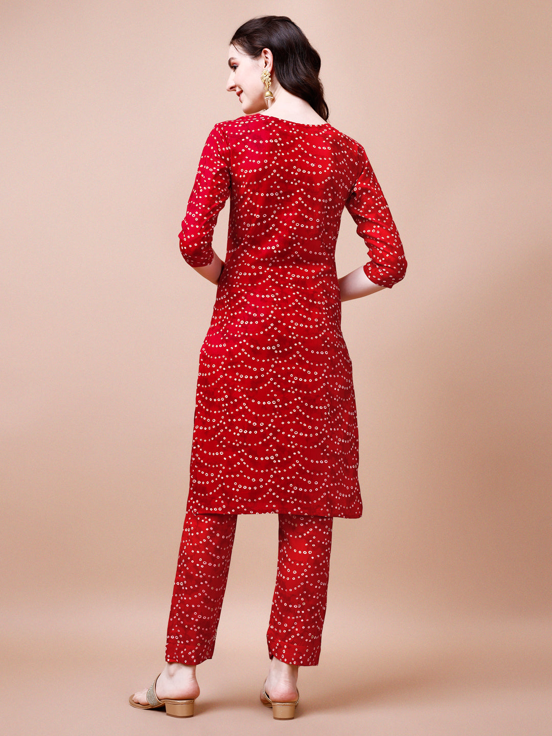 Embroidered & Bandhani Printed Kurta With Pant & Dupatta, Multicolor - Hiral Fashion | Grocsy