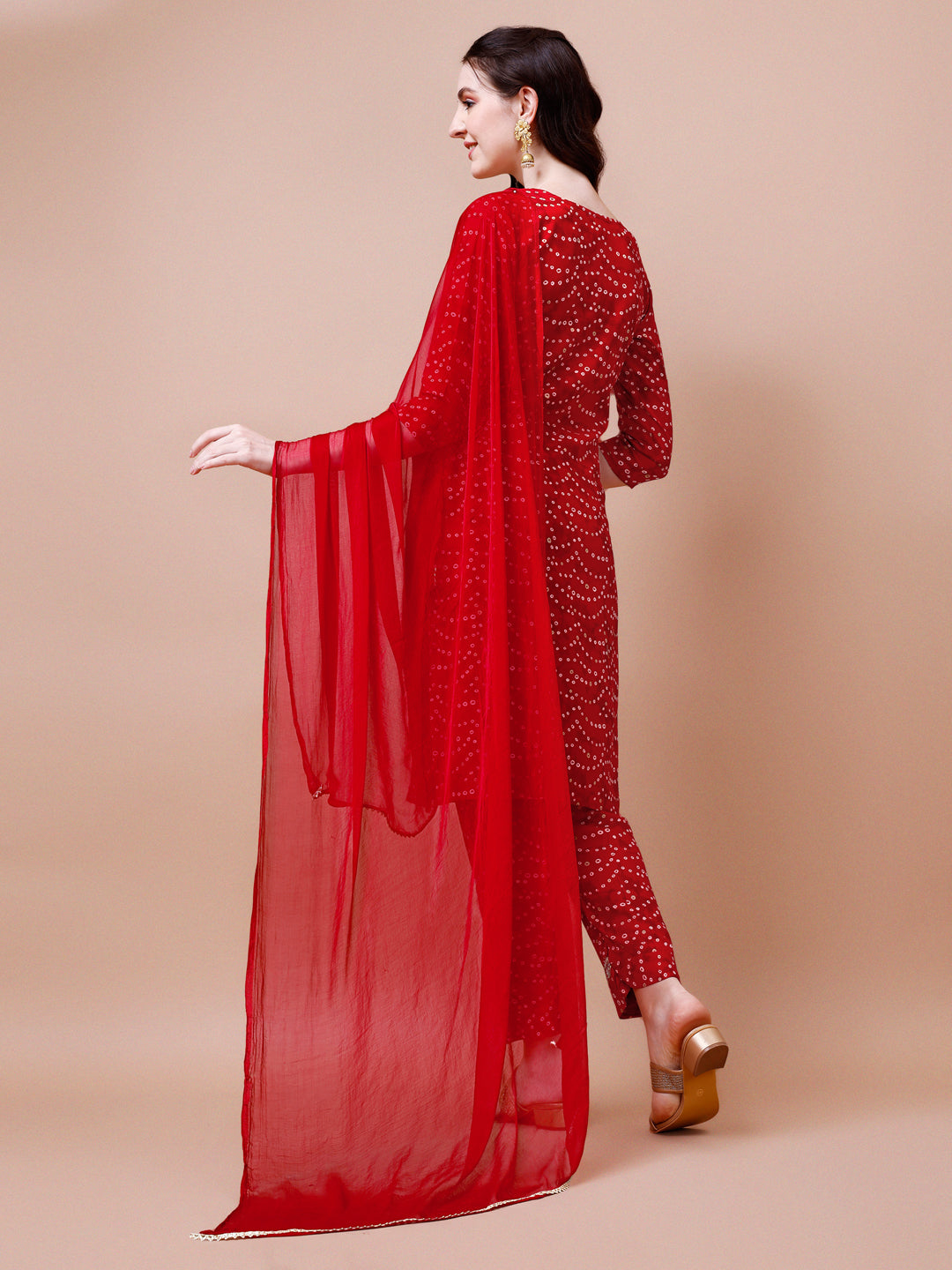 Embroidered & Bandhani Printed Kurta With Pant & Dupatta, Multicolor - Hiral Fashion | Grocsy