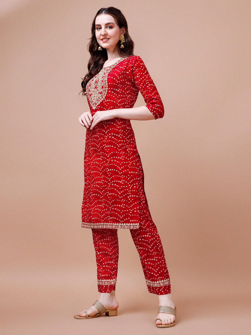 Embroidered & Bandhani Printed Kurta With Pant & Dupatta, Multicolor - Hiral Fashion | Grocsy