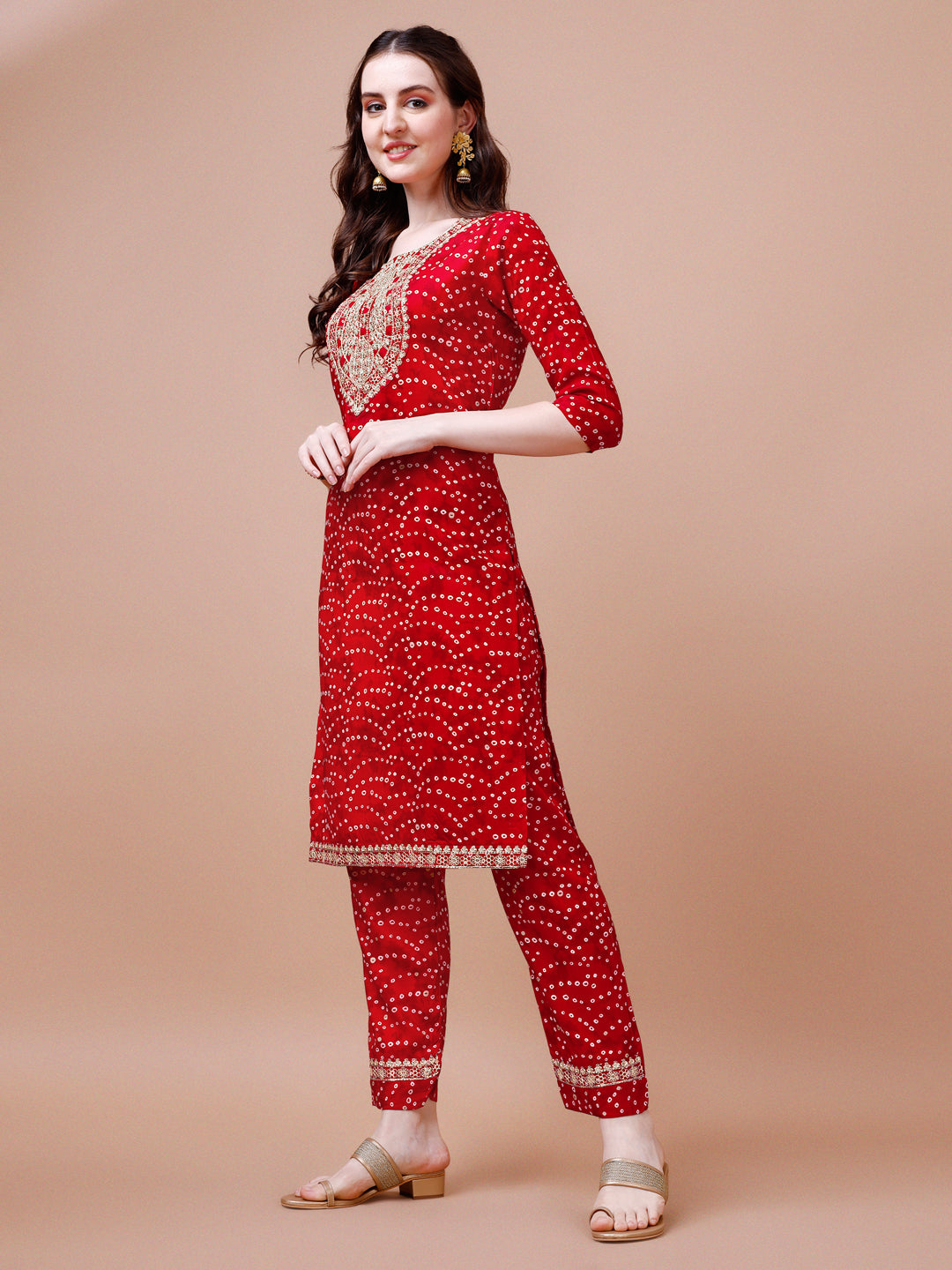 Embroidered & Bandhani Printed Kurta With Pant & Dupatta, Multicolor - Hiral Fashion | Grocsy