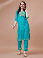 Embroidered & Quirky Printed Kurta With Pant & Dupatta, Multicolor - Hiral Fashion | Grocsy