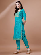 Embroidered & Quirky Printed Kurta With Pant & Dupatta, Multicolor - Hiral Fashion | Grocsy