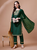 Embroidered & Quirky Printed Kurta With Pant & Dupatta, Multicolor - Hiral Fashion | Grocsy