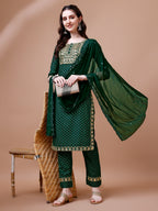 Embroidered & Quirky Printed Kurta With Pant & Dupatta, Multicolor - Hiral Fashion | Grocsy