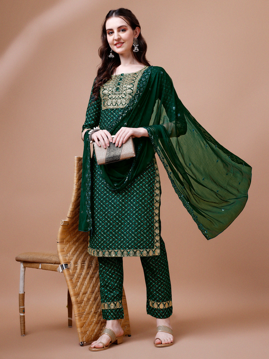 Embroidered & Quirky Printed Kurta With Pant & Dupatta, Multicolor - Hiral Fashion | Grocsy