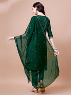 Embroidered & Quirky Printed Kurta With Pant & Dupatta, Multicolor - Hiral Fashion | Grocsy