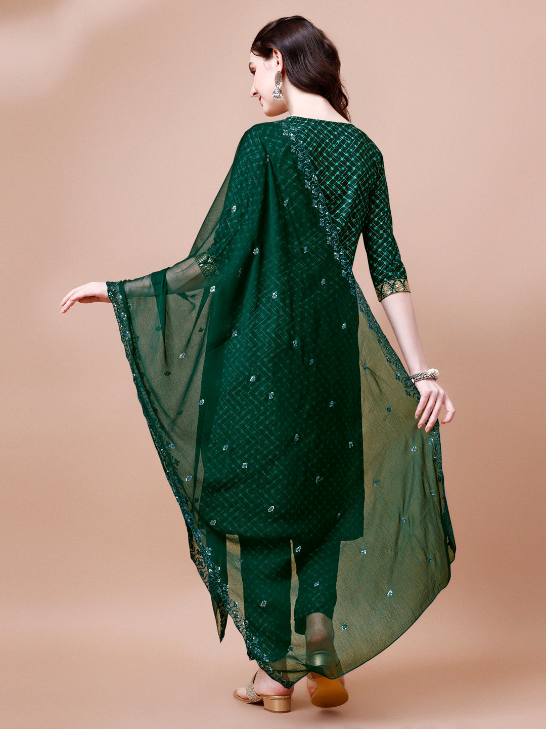 Embroidered & Quirky Printed Kurta With Pant & Dupatta, Multicolor - Hiral Fashion | Grocsy