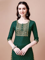 Embroidered & Quirky Printed Kurta With Pant & Dupatta, Multicolor - Hiral Fashion | Grocsy