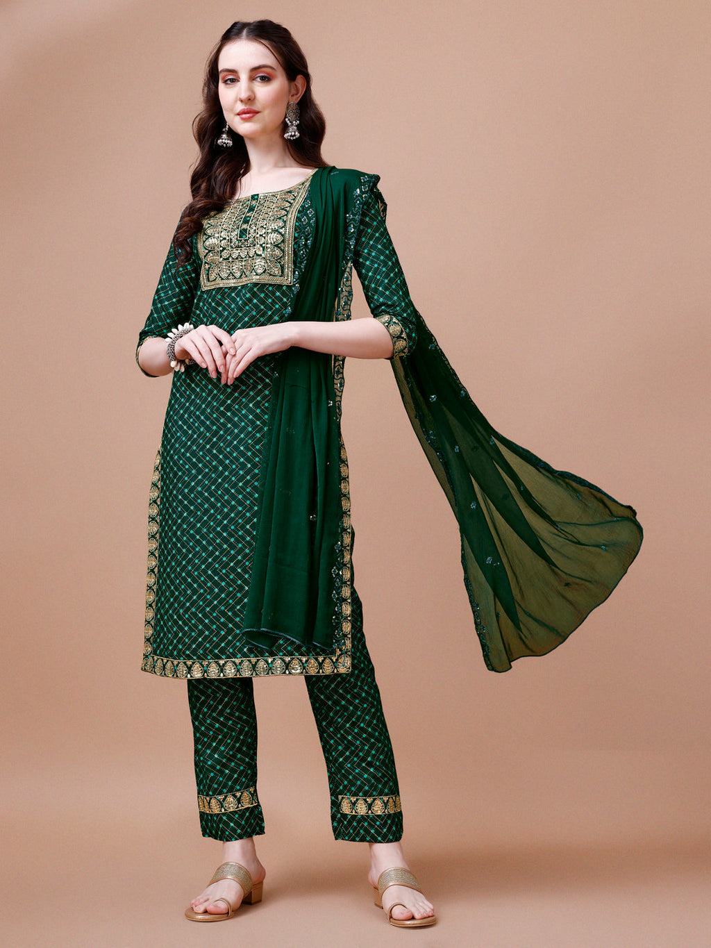 Embroidered & Quirky Printed Kurta With Pant & Dupatta, Multicolor - Hiral Fashion | Grocsy