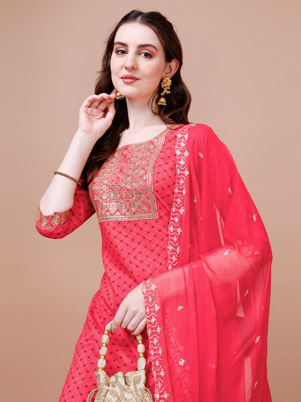 Embroidered & Quirky Printed Kurta With Pant & Dupatta, Multicolor - Hiral Fashion | Grocsy