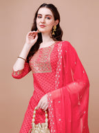 Embroidered & Quirky Printed Kurta With Pant & Dupatta, Multicolor - Hiral Fashion | Grocsy