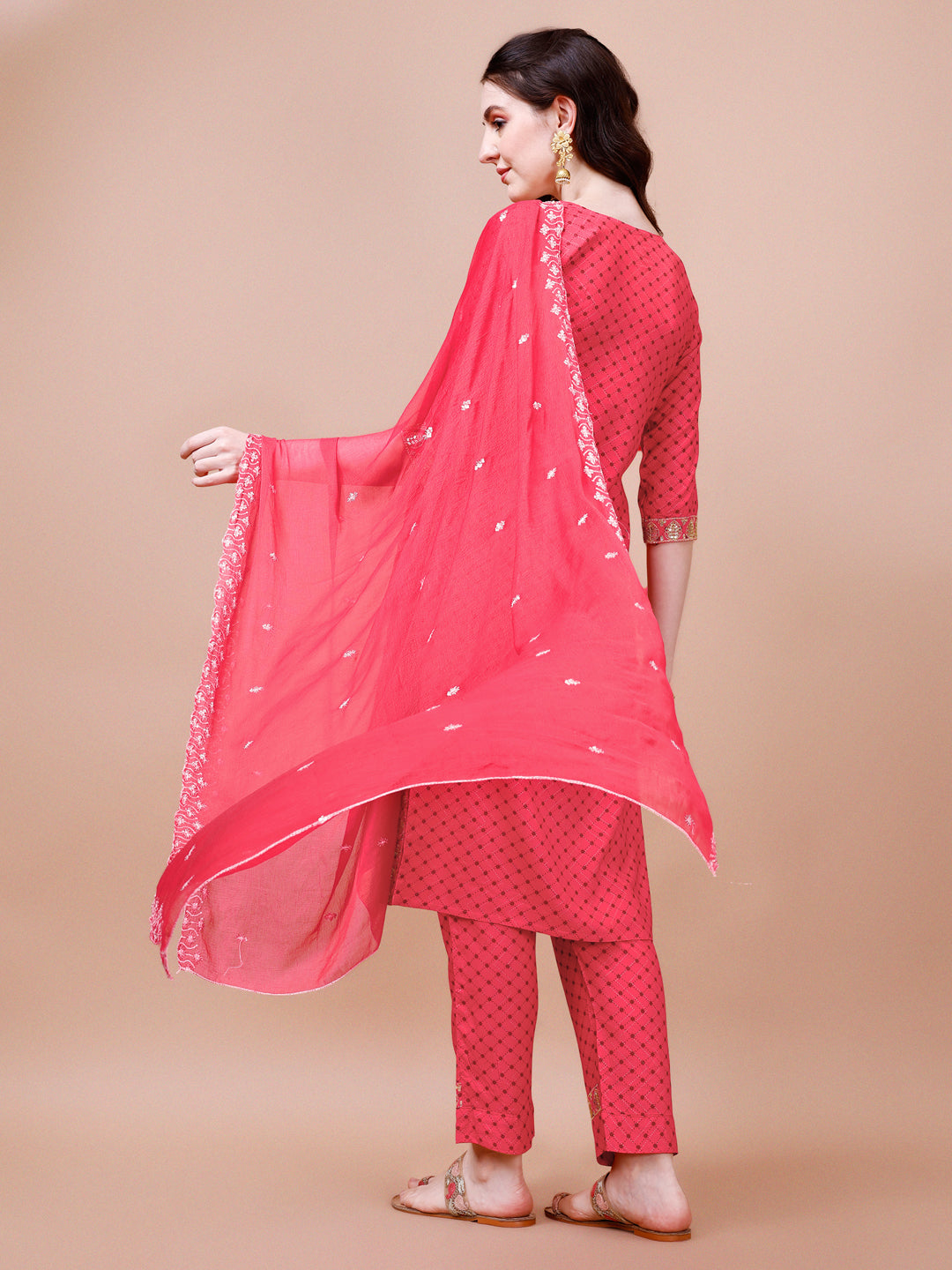 Embroidered & Quirky Printed Kurta With Pant & Dupatta, Multicolor - Hiral Fashion | Grocsy