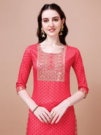 Embroidered & Quirky Printed Kurta With Pant & Dupatta, Multicolor - Hiral Fashion | Grocsy