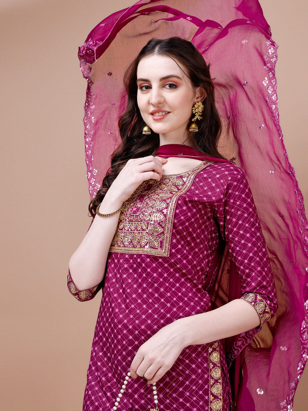 Embroidered & Quirky Printed Kurta With Pant & Dupatta, Multicolor - Hiral Fashion | Grocsy
