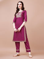 Embroidered & Quirky Printed Kurta With Pant & Dupatta, Multicolor - Hiral Fashion | Grocsy