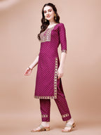 Embroidered & Quirky Printed Kurta With Pant & Dupatta, Multicolor - Hiral Fashion | Grocsy