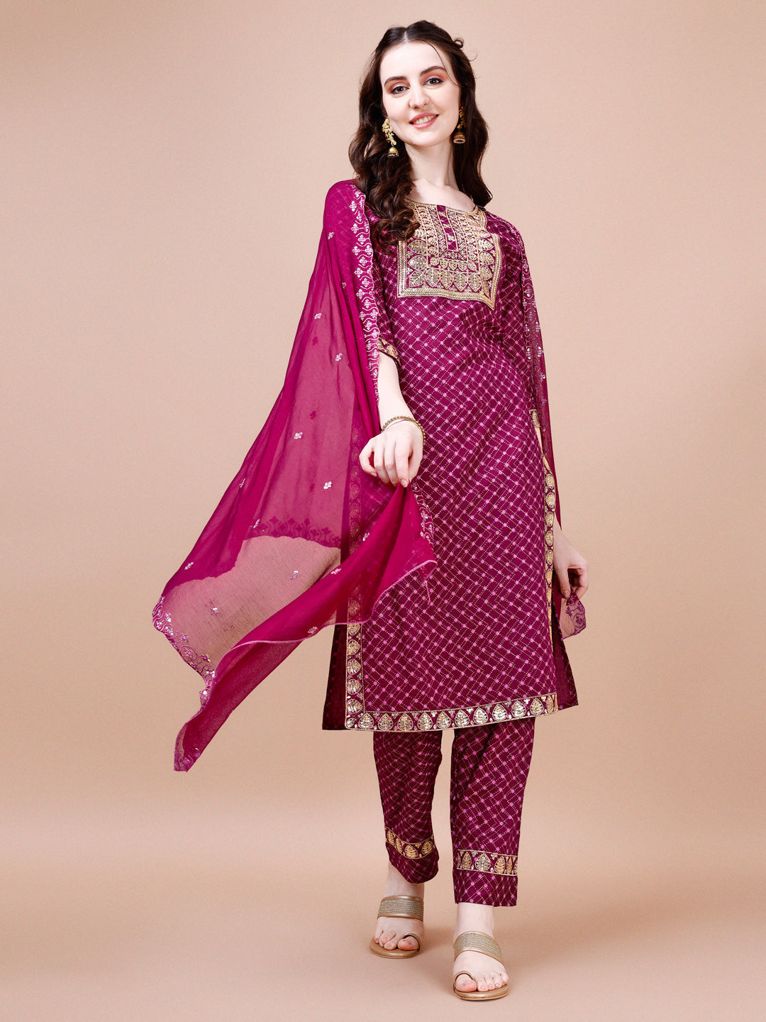 Embroidered & Quirky Printed Kurta With Pant & Dupatta, Multicolor - Hiral Fashion | Grocsy