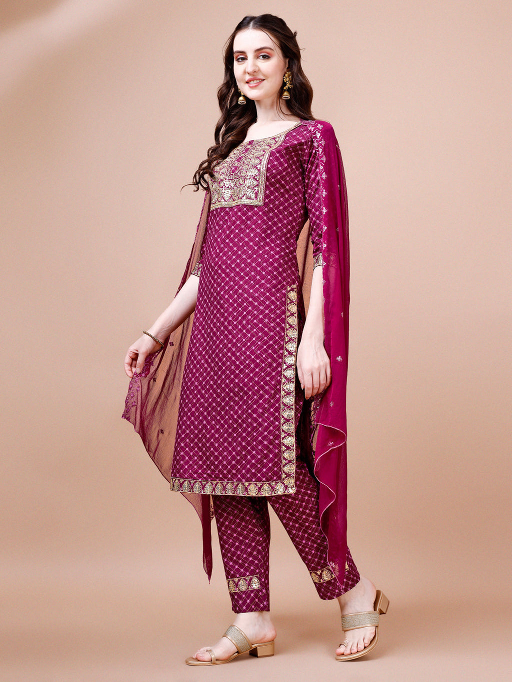 Embroidered & Quirky Printed Kurta With Pant & Dupatta, Multicolor - Hiral Fashion | Grocsy