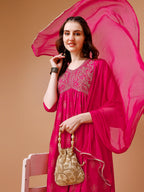 Alia Cut Embroidered & Printed Kurta With Pant & Dupatta, Multicolor - Hiral Fashion | Grocsy