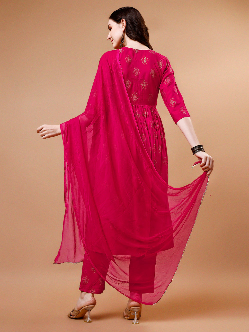 Alia Cut Embroidered & Printed Kurta With Pant & Dupatta, Multicolor - Hiral Fashion | Grocsy