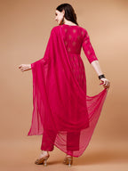 Alia Cut Embroidered & Printed Kurta With Pant & Dupatta, Multicolor - Hiral Fashion | Grocsy