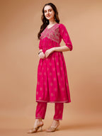 Alia Cut Embroidered & Printed Kurta With Pant & Dupatta, Multicolor - Hiral Fashion | Grocsy