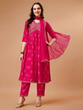 Alia Cut Embroidered & Printed Kurta With Pant & Dupatta, Multicolor - Hiral Fashion | Grocsy