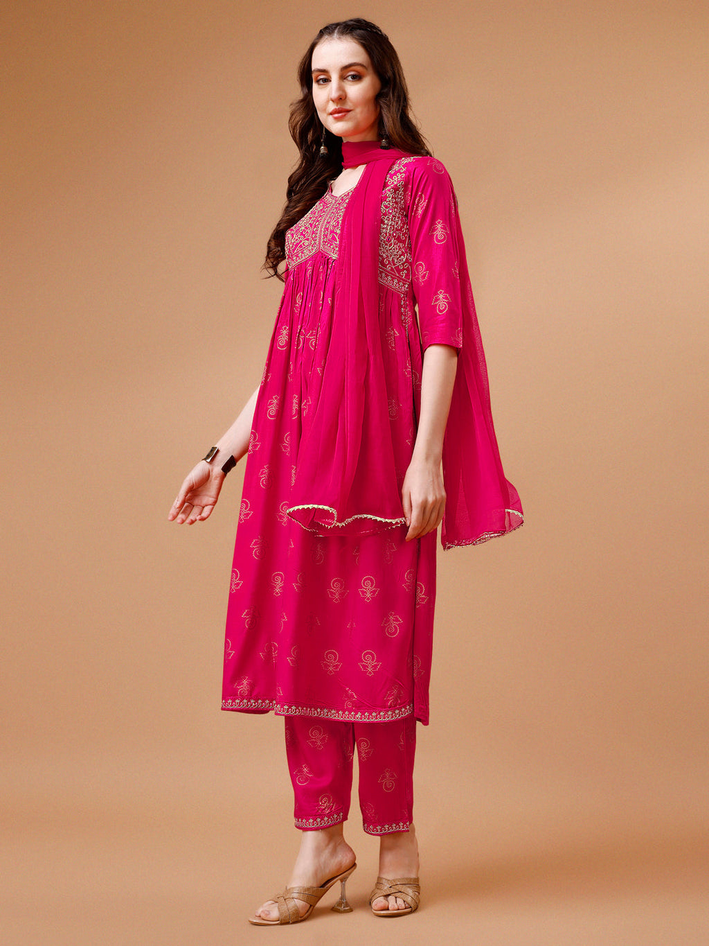 Alia Cut Embroidered & Printed Kurta With Pant & Dupatta, Multicolor - Hiral Fashion | Grocsy