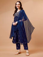 Alia Cut Embroidered & Printed Kurta With Pant & Dupatta, Multicolor - Hiral Fashion | Grocsy