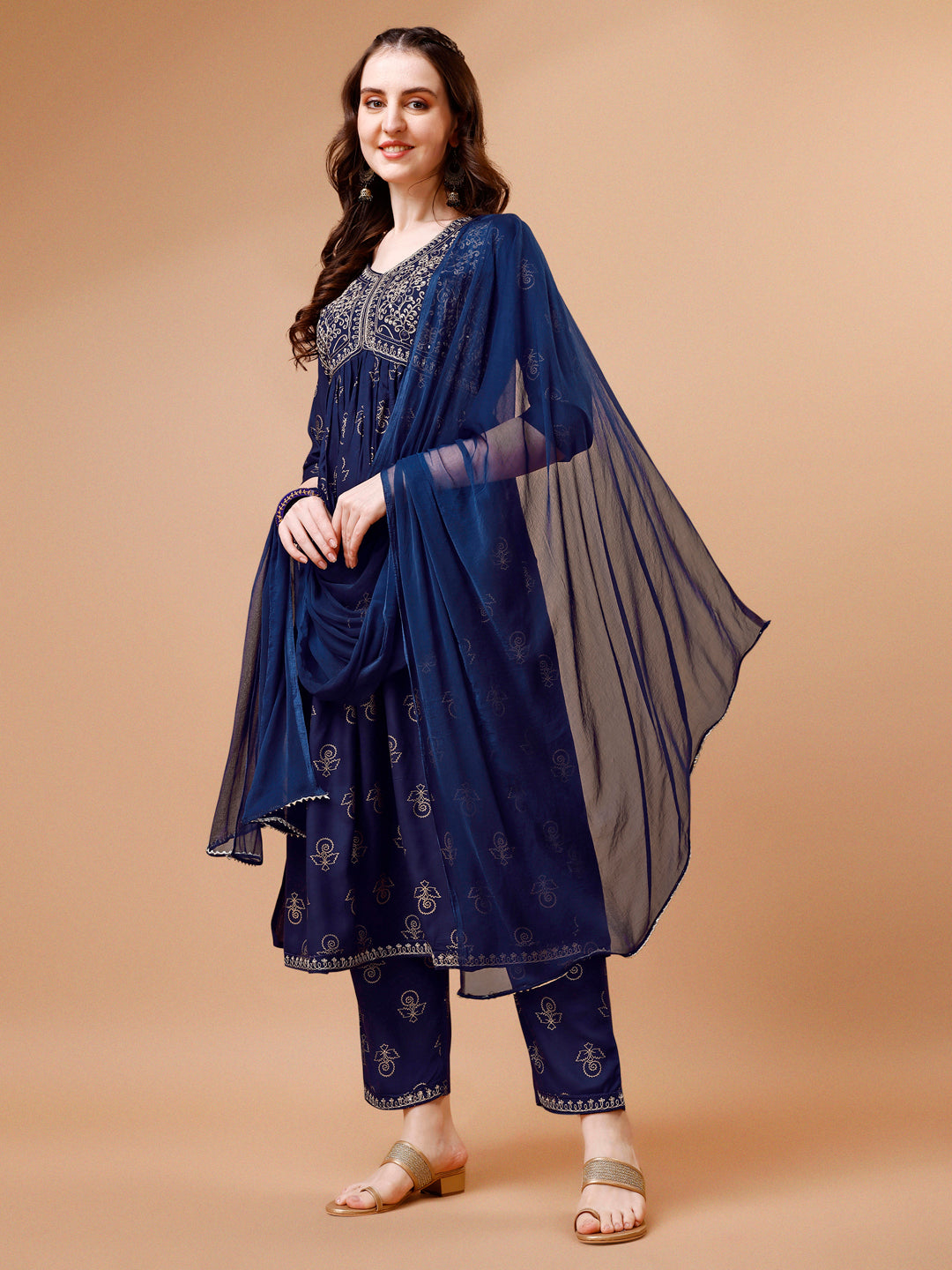 Alia Cut Embroidered & Printed Kurta With Pant & Dupatta, Multicolor - Hiral Fashion | Grocsy