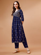 Alia Cut Embroidered & Printed Kurta With Pant & Dupatta, Multicolor - Hiral Fashion | Grocsy