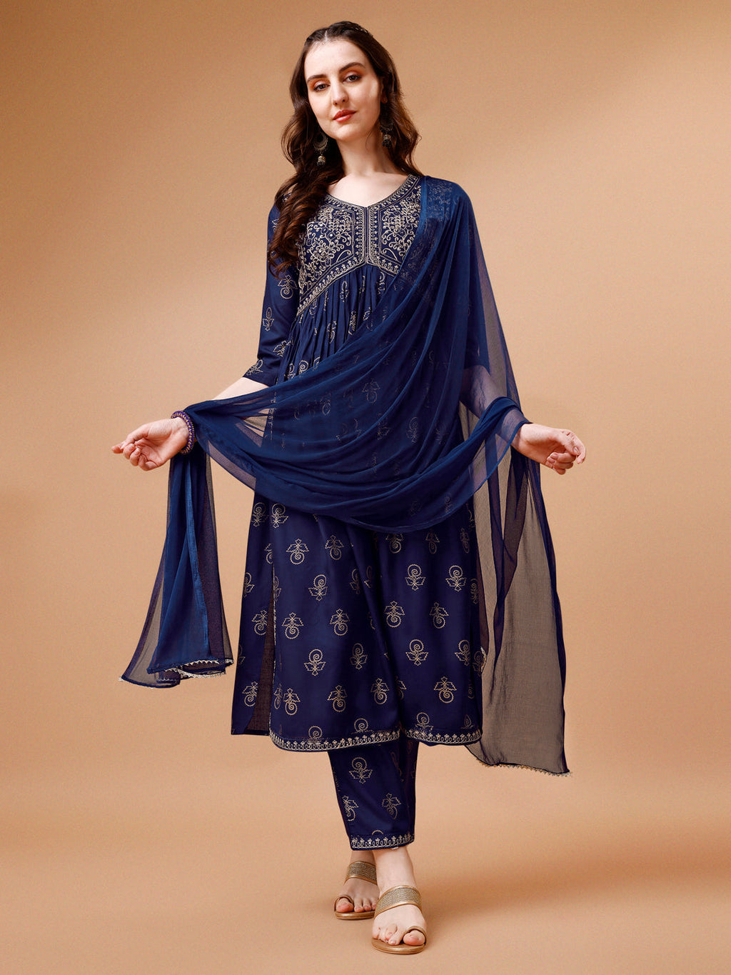 Alia Cut Embroidered & Printed Kurta With Pant & Dupatta, Multicolor - Hiral Fashion | Grocsy