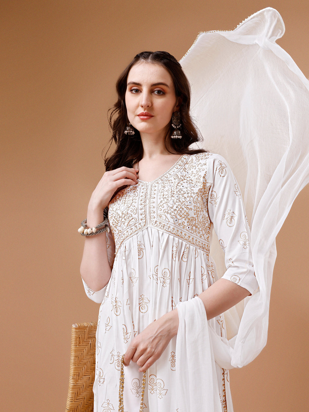 Alia Cut Embroidered & Printed Kurta With Pant & Dupatta, Multicolor - Hiral Fashion | Grocsy