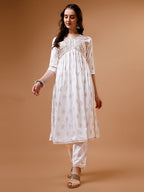 Alia Cut Embroidered & Printed Kurta With Pant & Dupatta, Multicolor - Hiral Fashion | Grocsy