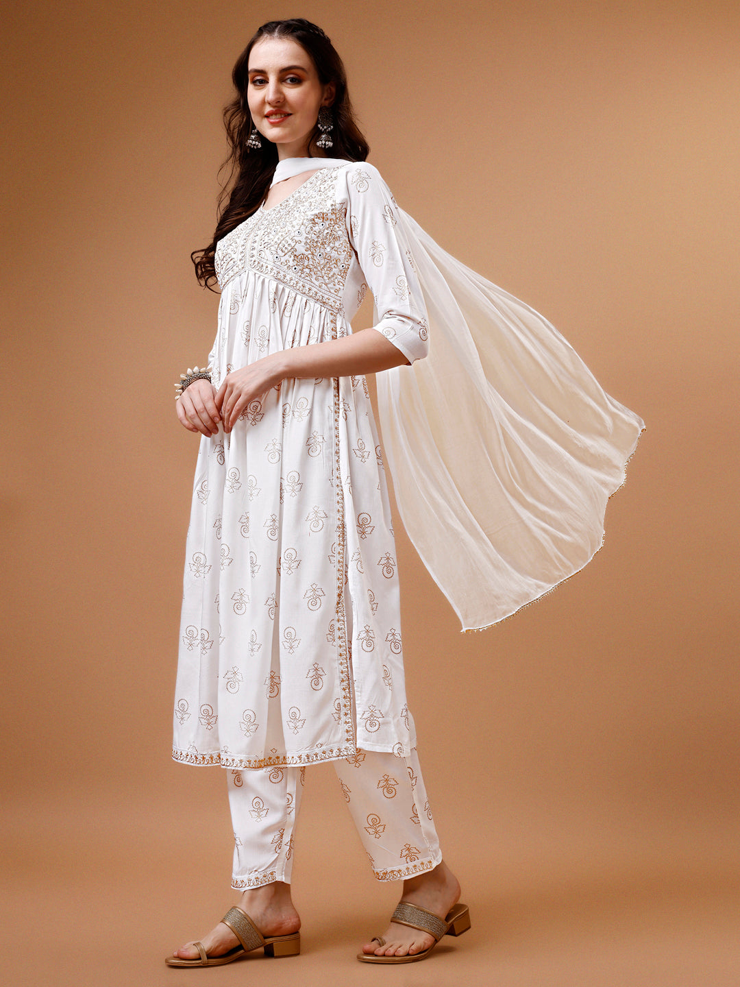 Alia Cut Embroidered & Printed Kurta With Pant & Dupatta, Multicolor - Hiral Fashion | Grocsy