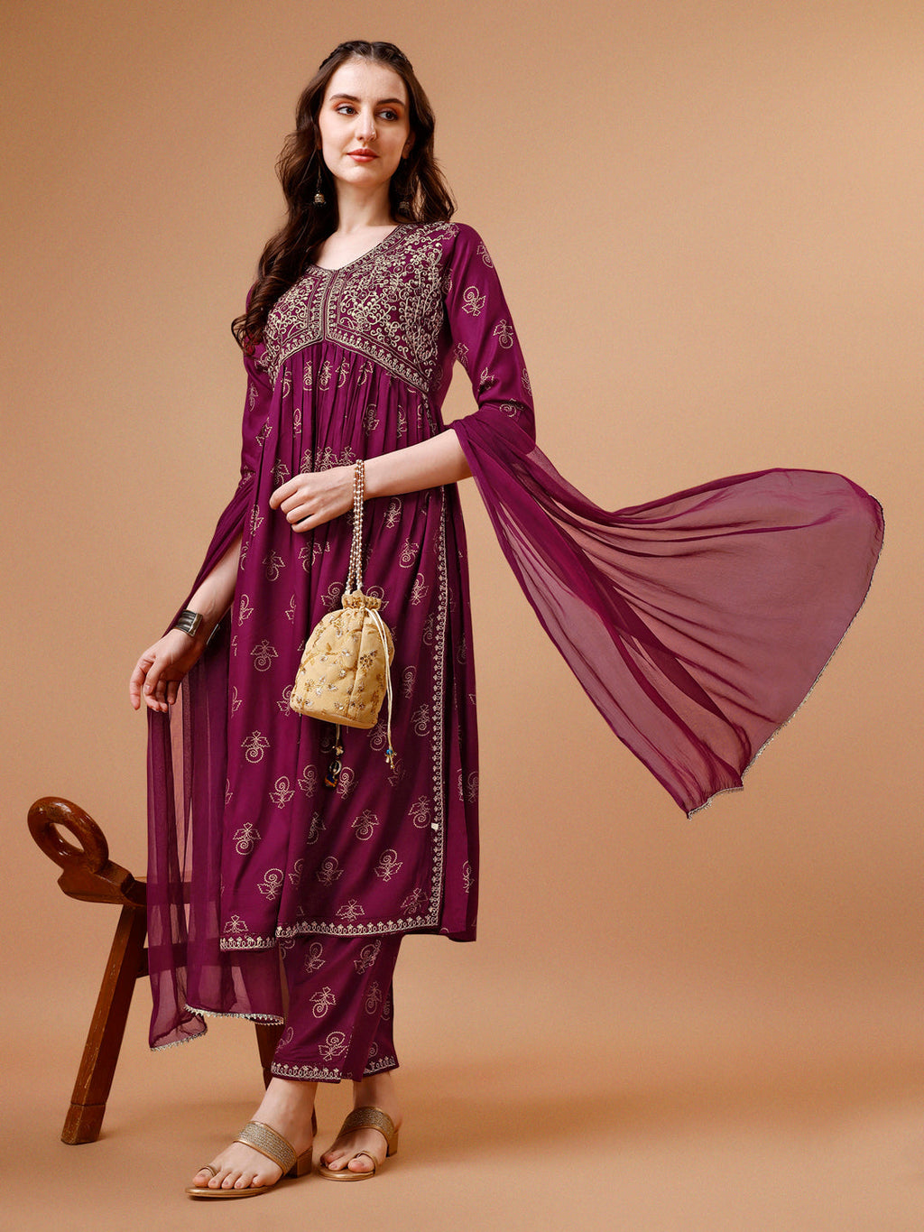 Alia Cut Embroidered & Printed Kurta With Pant & Dupatta, Multicolor - Hiral Fashion | Grocsy